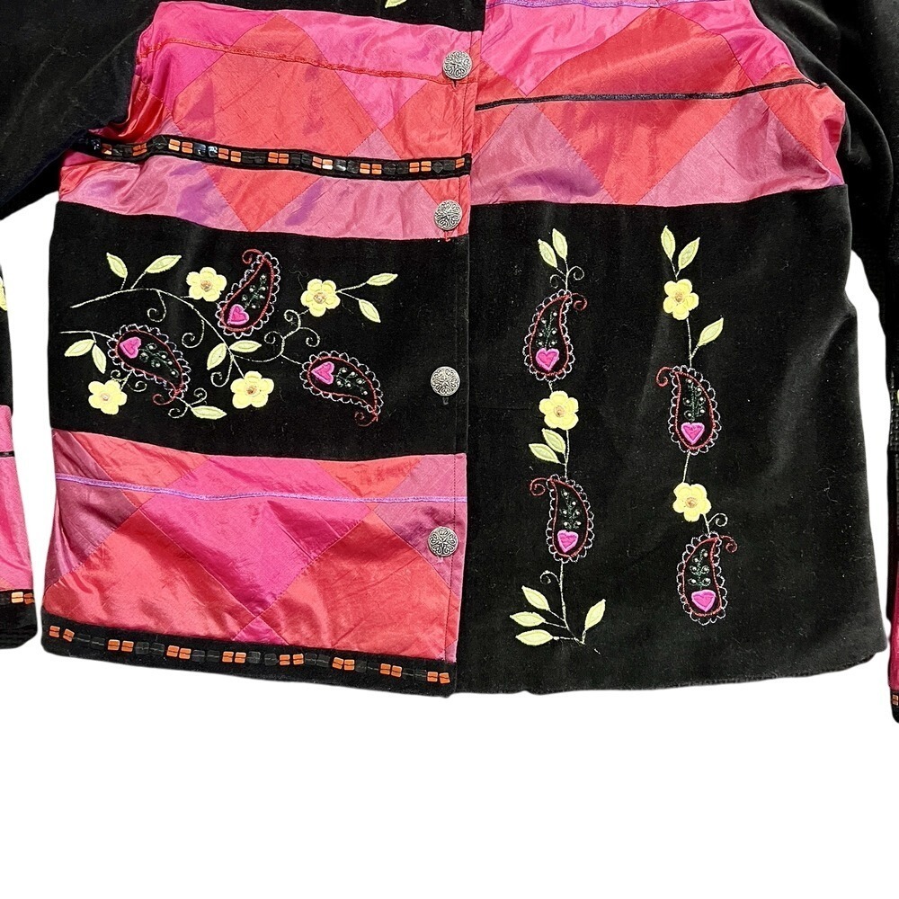 Coldwater Creek Womens Velvet Blazer Size L Multicolor Floral Embellished Art - Picture 5 of 16